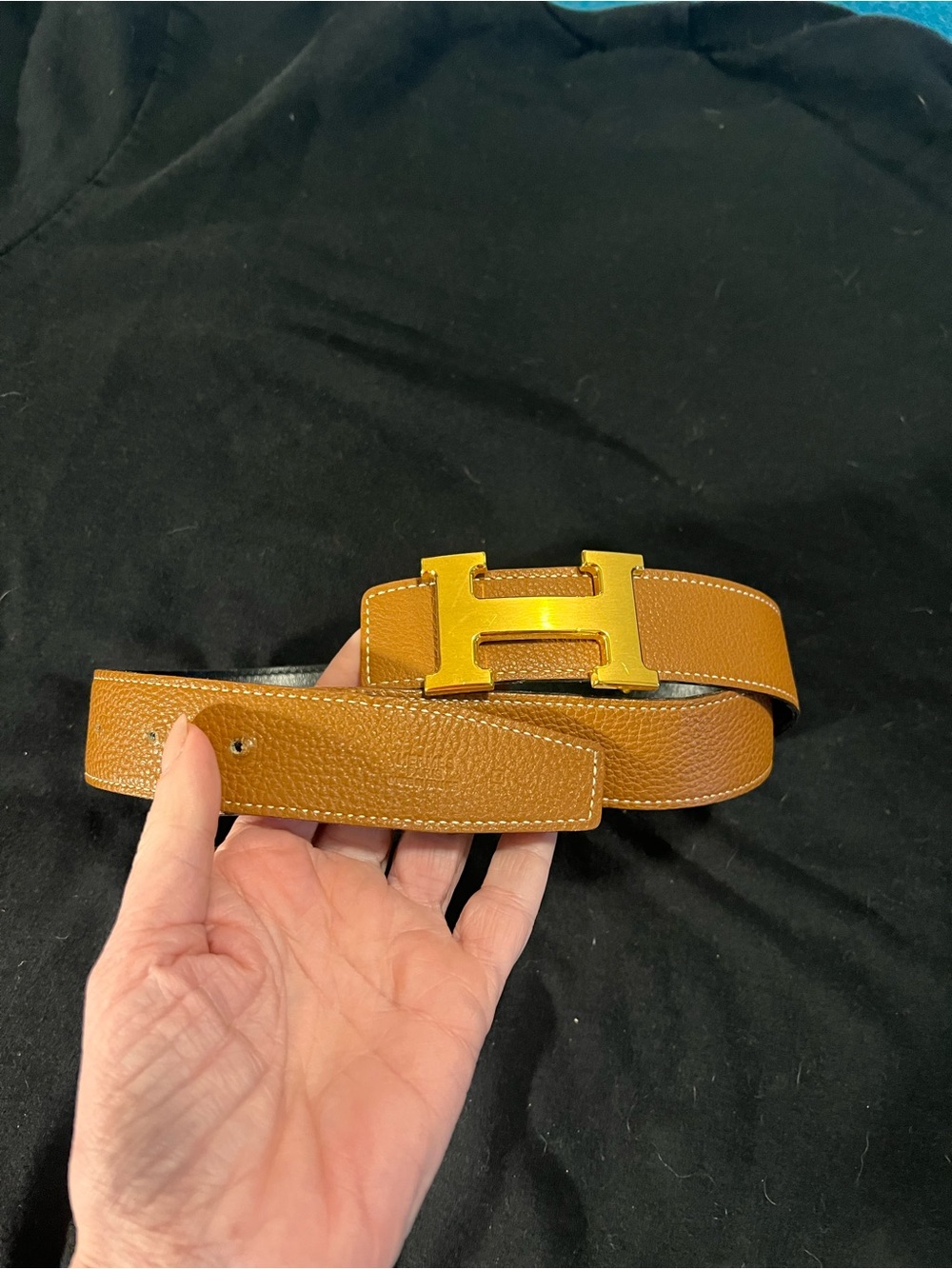 Hermes Tan Brown Leather Belt with Gold H Buckle